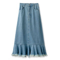 Denim Ruffle Trim Maxi Skirt