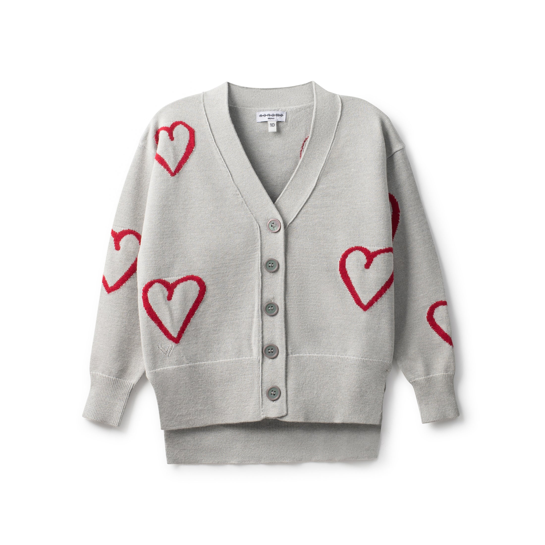 Grey with Red Hearts Button Cardigan