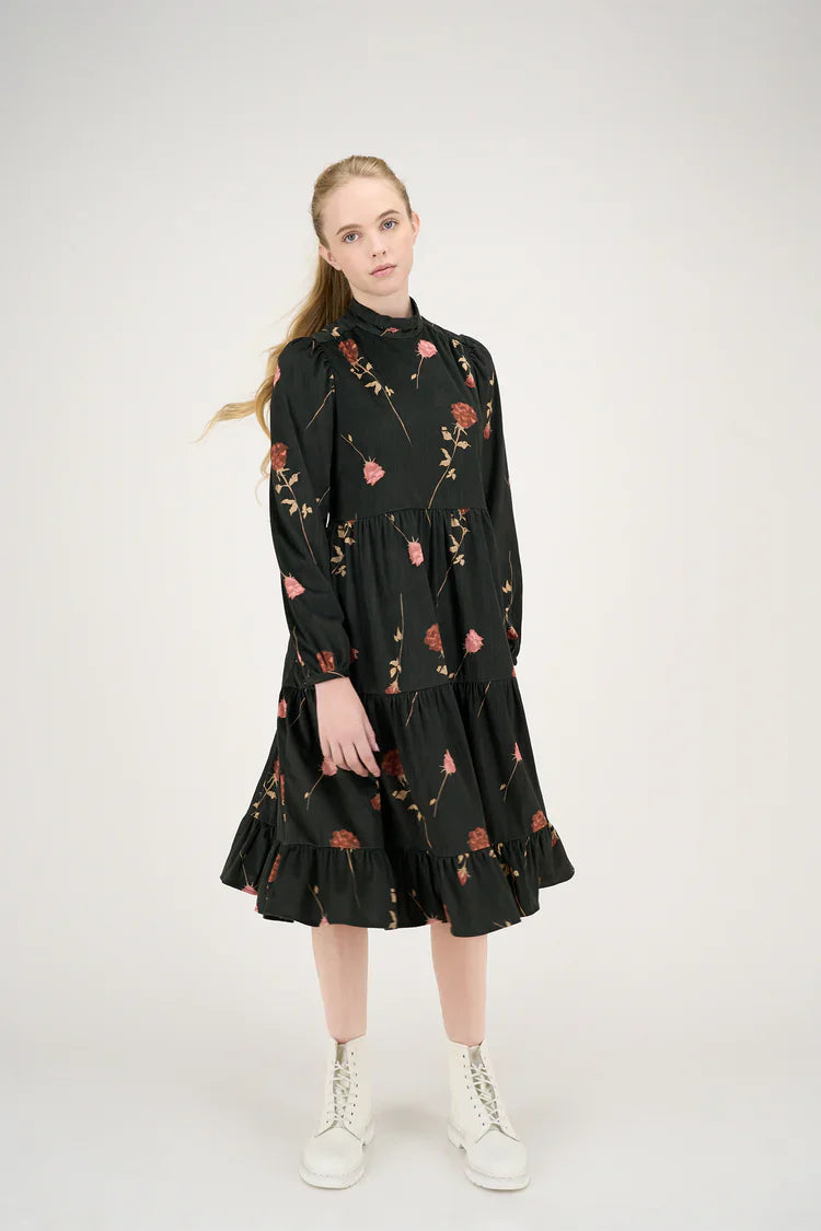 Black Velour Roses Emily Dress