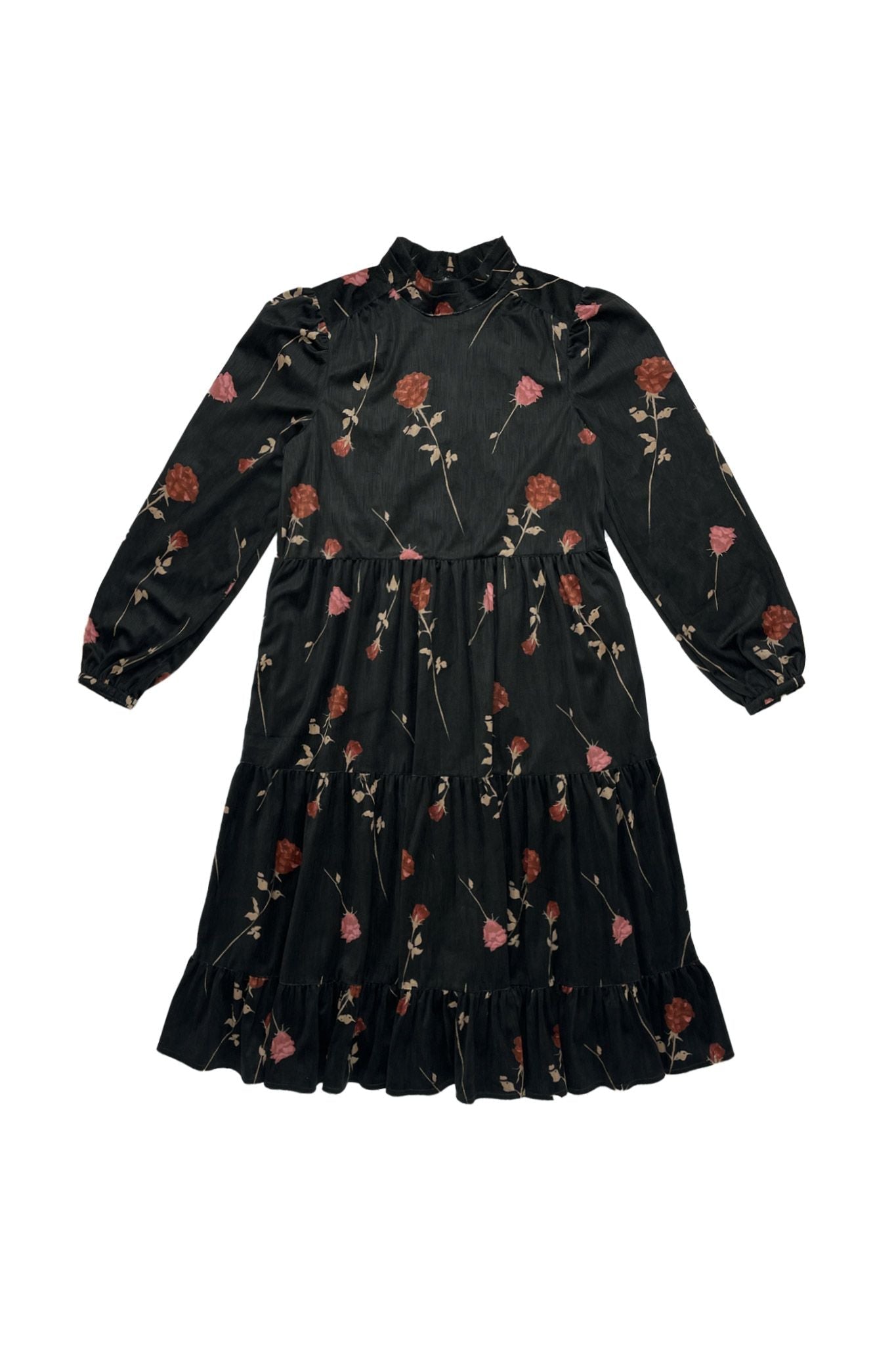 Black Velour Roses Emily Dress